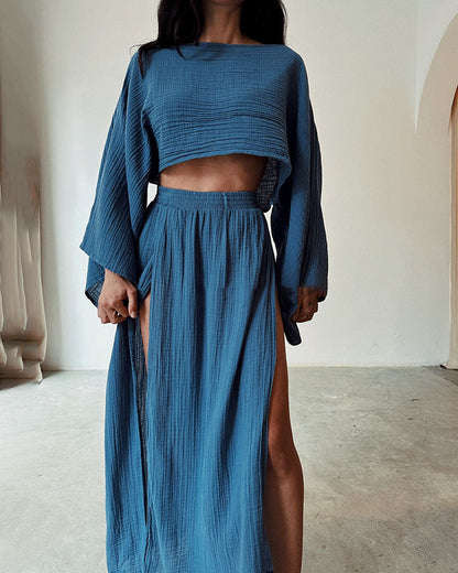 Ladies' Crop Top and Long Flowy Skirt Set