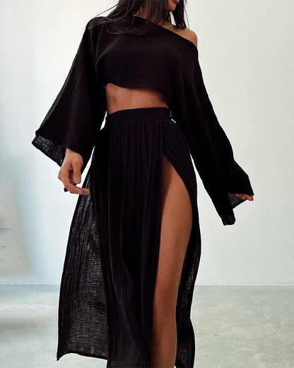 Ladies' Crop Top and Long Flowy Skirt Set