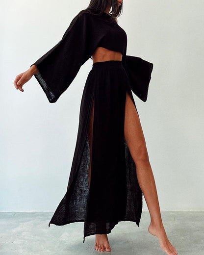 Ladies' Crop Top and Long Flowy Skirt Set