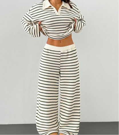 Ladies' 2 Piece Striped Shirt and Pant Set - Nocini