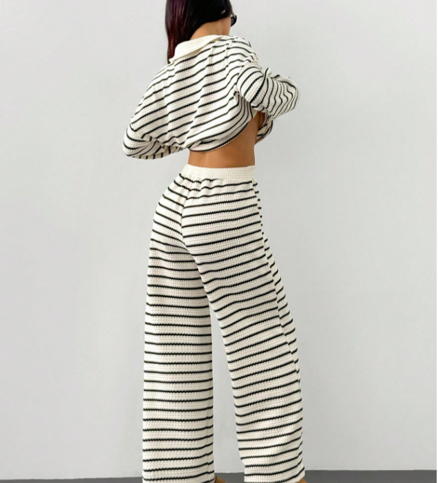 Ladies' 2 Piece Striped Shirt and Pant Set
