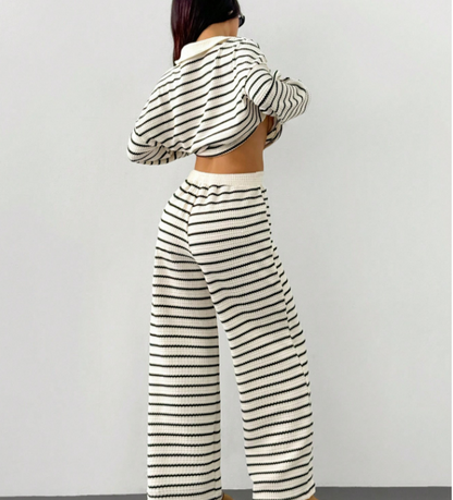 Ladies' 2 Piece Striped Shirt and Pant Set
