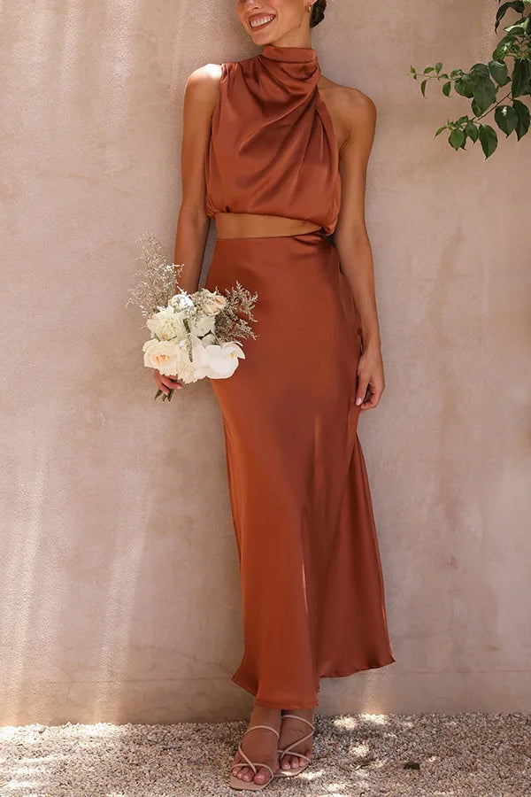Ladies' Halter Neck Crop Top and Midi Skirt Set