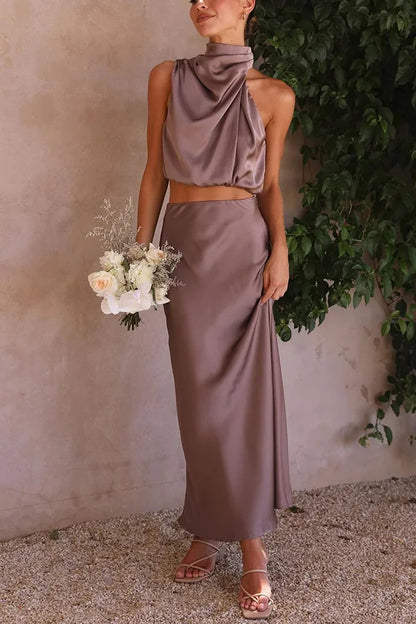 Ladies' Halter Neck Crop Top and Midi Skirt Set