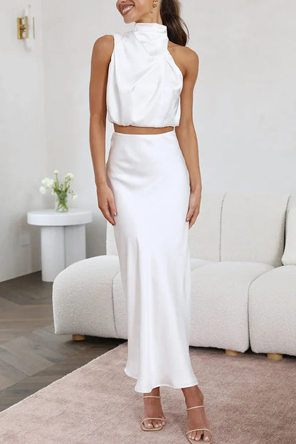 Ladies' Halter Neck Crop Top and Midi Skirt Set