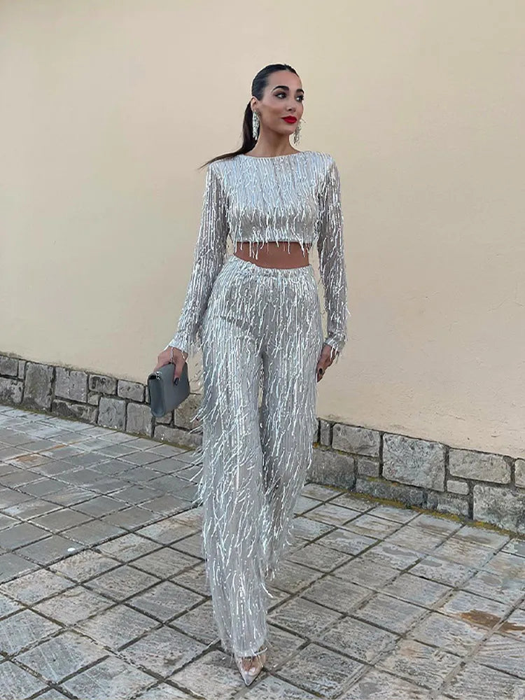 Glittery Top and Leggings Set for Women