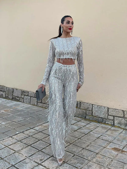 Glittery Top and Leggings Set for Women