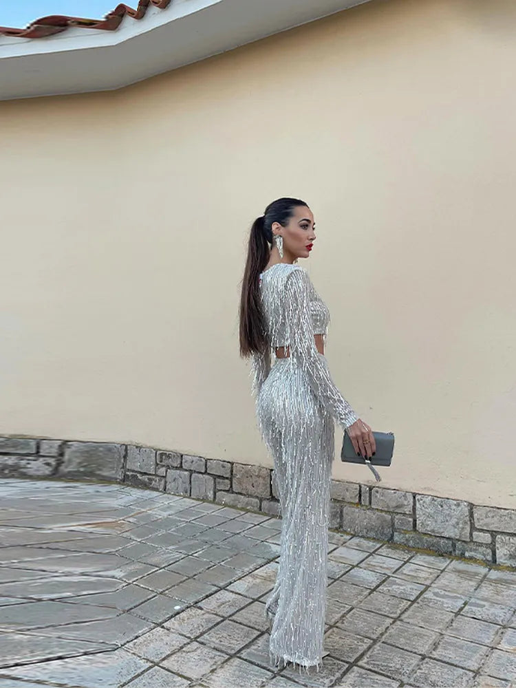 Glittery Top and Leggings Set for Women
