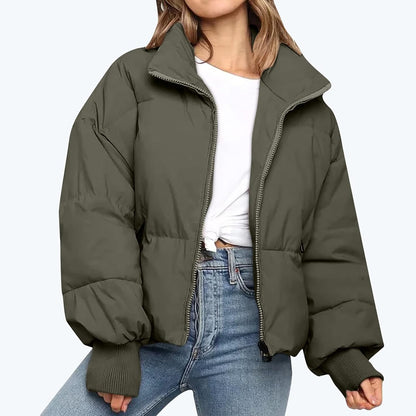 Women's Padded Zip Up Coat with High Collar