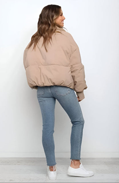 Women's Padded Zip Up Coat with High Collar