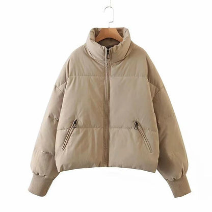 Women's Padded Zip Up Coat with High Collar