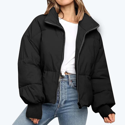 Women's Padded Zip Up Coat with High Collar