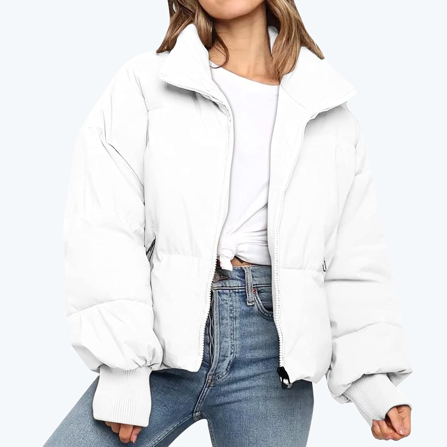 Women's Padded Zip Up Coat with High Collar