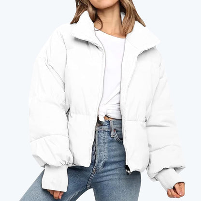 Women's Padded Zip Up Coat with High Collar