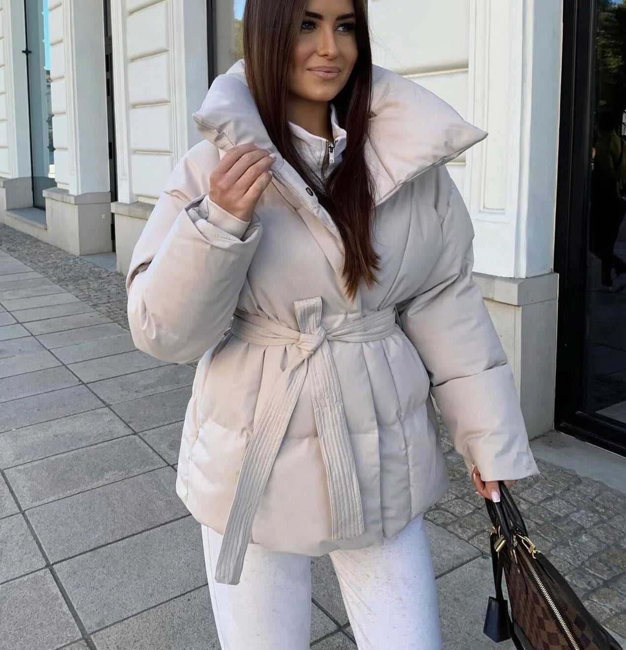 Ladies Warm Padded Coat with Faux Fur Hood