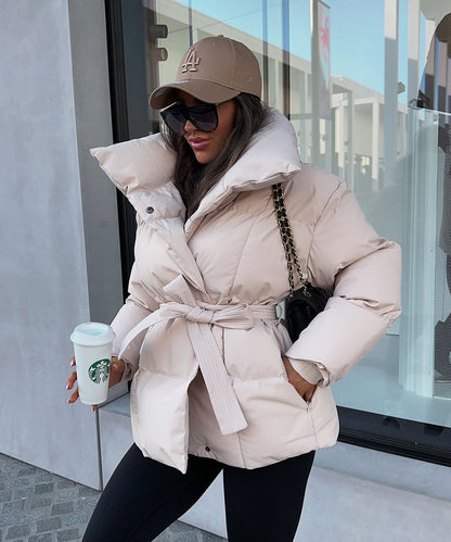 Ladies Warm Padded Coat with Faux Fur Hood