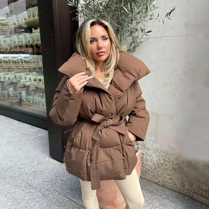 Ladies Warm Padded Coat with Faux Fur Hood