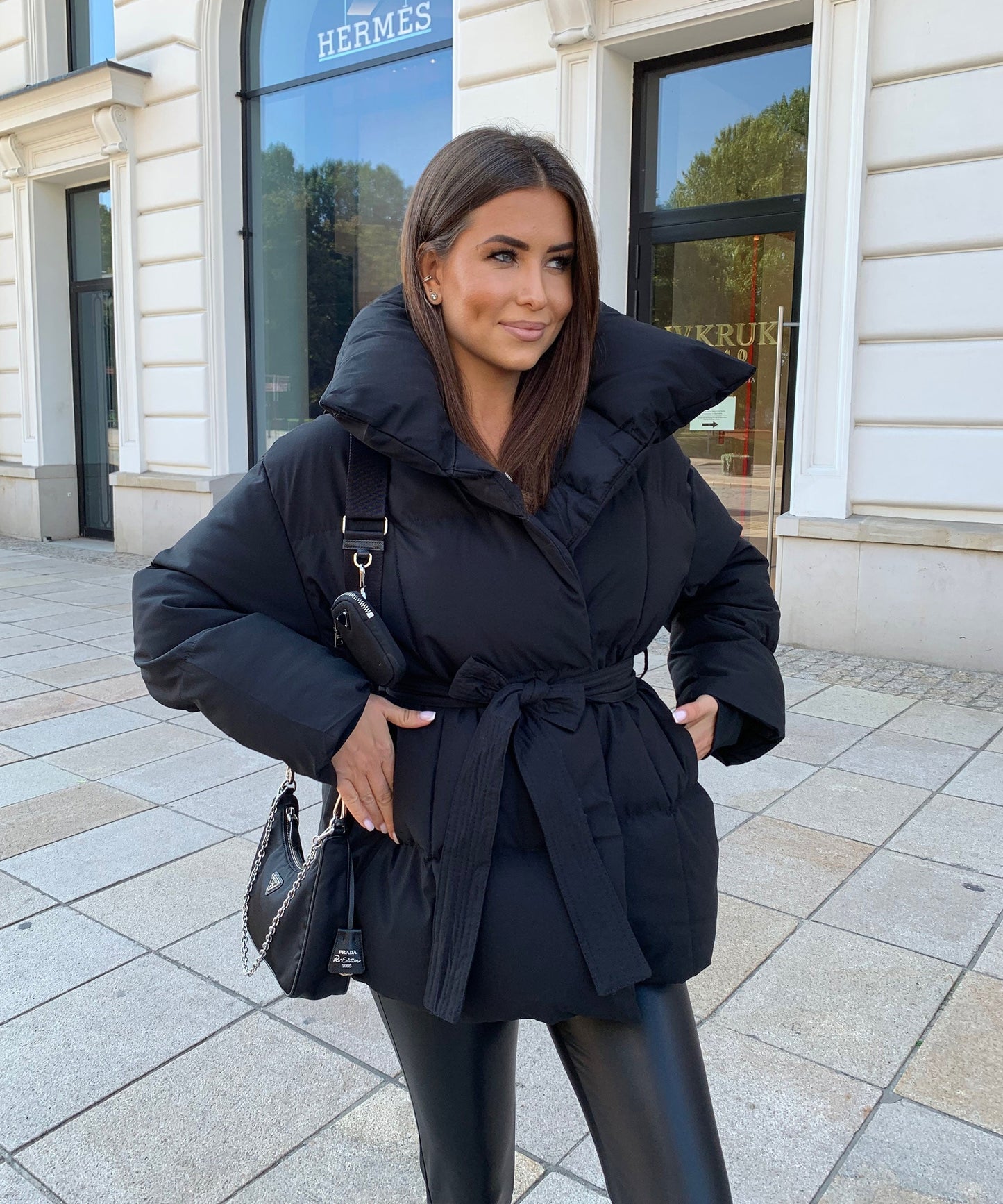 Ladies Warm Padded Coat with Faux Fur Hood