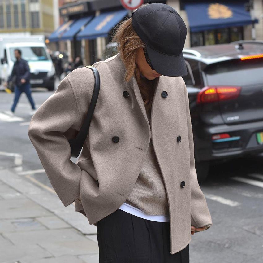 Women's Casual Short Coat with Zip-Up Neck and Colorful Buttons