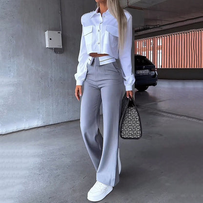 Ladies 2 Piece Crop Top and High Waist Pants