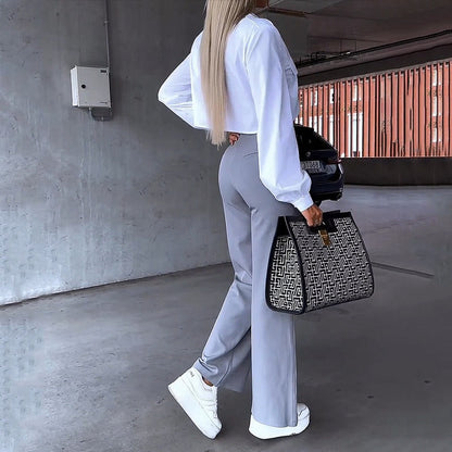 Ladies 2 Piece Crop Top and High Waist Pants