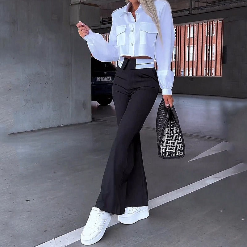Ladies 2 Piece Crop Top and High Waist Pants - Nocini