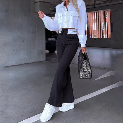 Ladies 2 Piece Crop Top and High Waist Pants - Nocini
