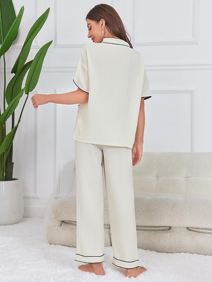 Ladies' 2-Piece V-Neck Suit with Loose Fit Trousers
