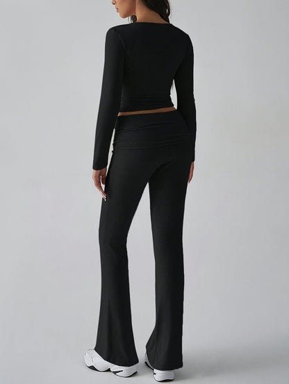 Ladies' 2-Piece Outfit with Long Sleeves and Wide Leg Pants