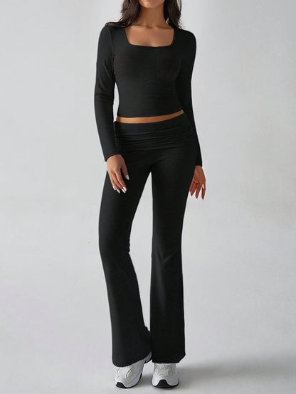 Ladies' 2-Piece Outfit with Long Sleeves and Wide Leg Pants