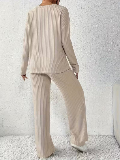Ladies' 2-Piece V-Neck Top and Flowy Pants Set