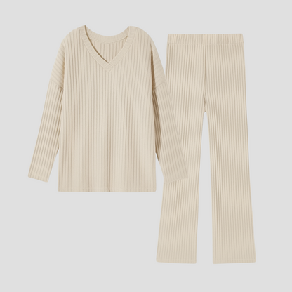 Ladies' 2-Piece V-Neck Top and Flowy Pants Set