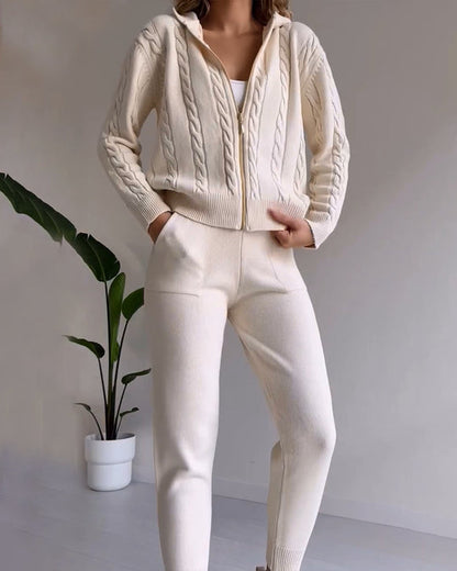 Women's Cozy Hoodie Knit Sweater Outfit - Nocini