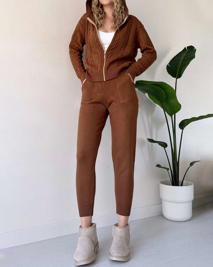 Women's Cozy Hoodie Knit Sweater Outfit