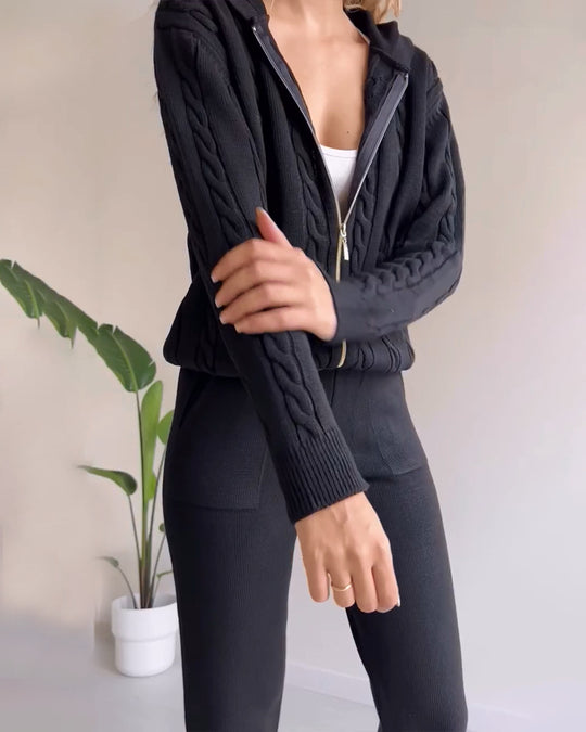 Women's Cozy Hoodie Knit Sweater Outfit