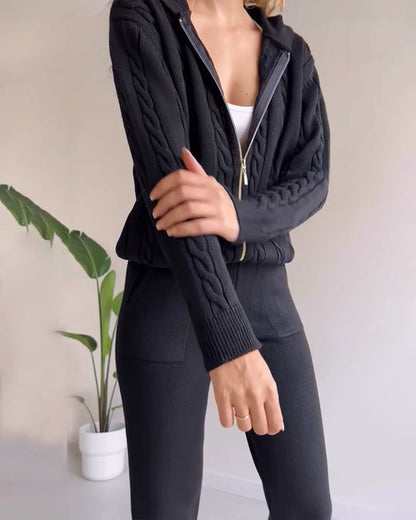Women's Cozy Hoodie Knit Sweater Outfit