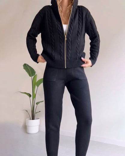 Women's Cozy Hoodie Knit Sweater Outfit