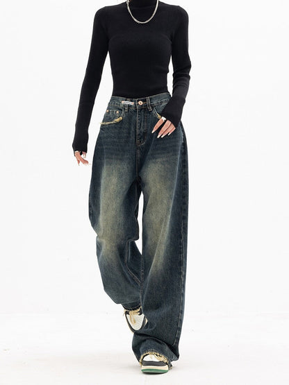 Relaxed Fit Ripped Wide Leg Women's Jeans