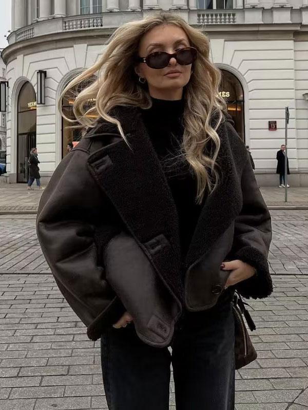 Ladies' Coat with Faux Fur Trim and Button Front