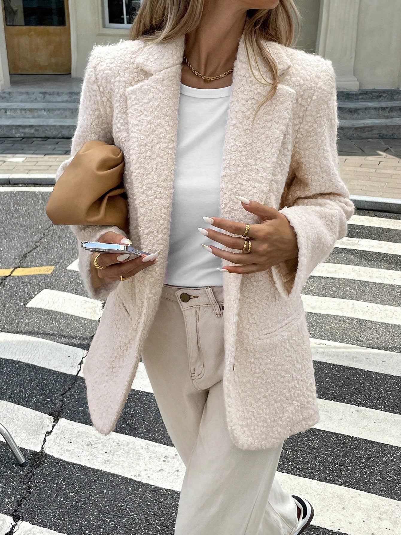 Ladies' Textured Coat with Notched Collar - Nocini
