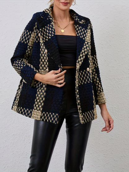 Plaid Coat for Women with Classic Collar Style