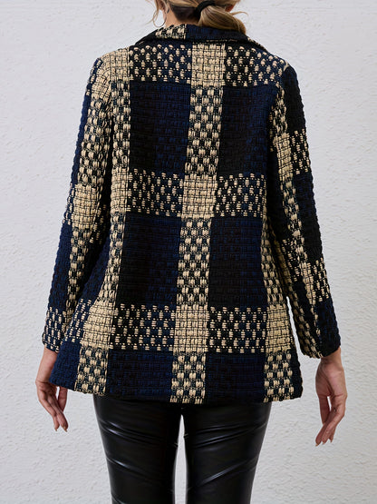 Plaid Coat for Women with Classic Collar Style