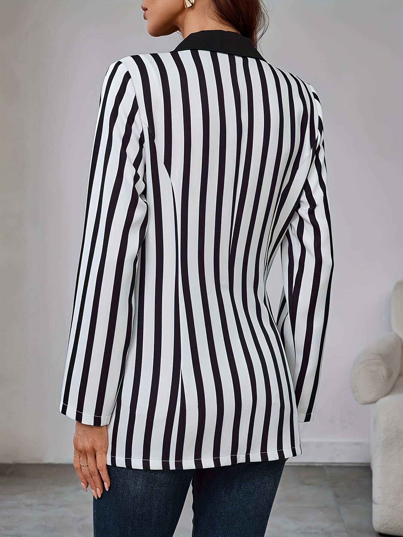 Ladies' Striped Button Front Coat
