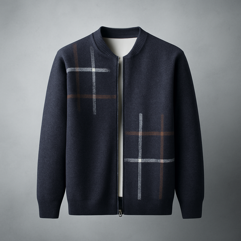 Classic Plaid Crew Neck Knit Jacket