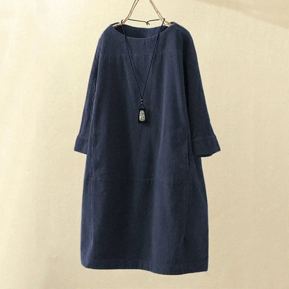 Relaxed Fit Corduroy Dress with Soft Sleeves