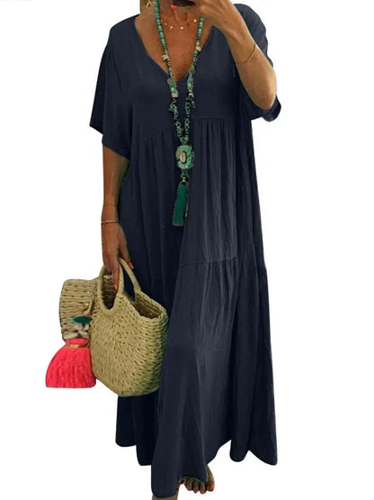Casual V-Neck Flowy Maxi Dress for Women