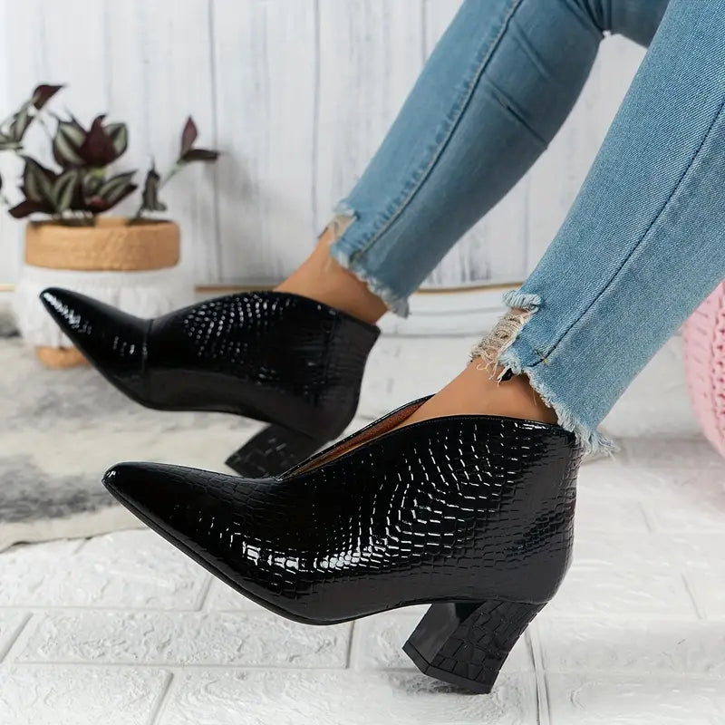 Ladies' High Heel Ankle Boots with Animal Print Detail