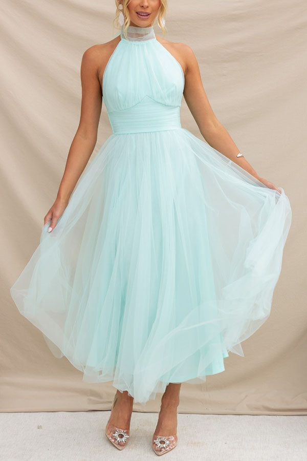 Women's Elegant Halter Neck Fit and Flare Dress
