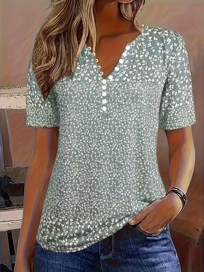 Relaxed Fit V Neck Short Sleeve Women's Top