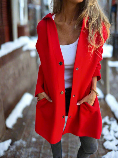 Warm Women's Coat with Hood and Button Front